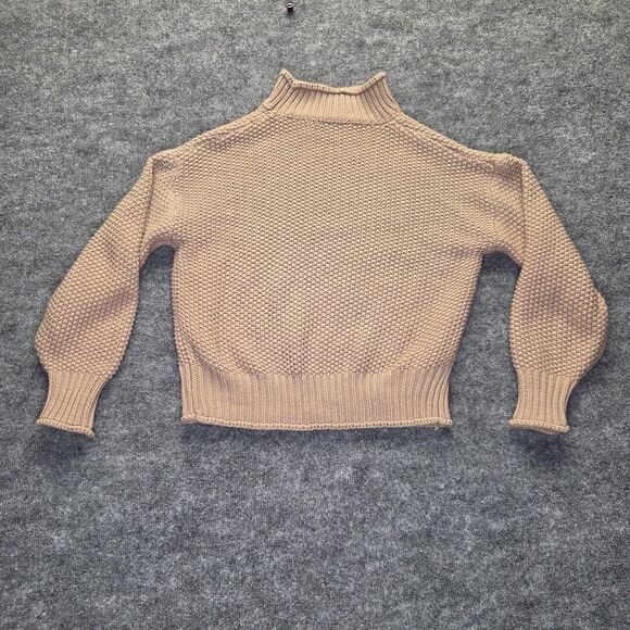 Chunky Knit Sweater Womens Small Beige Textured Pullover Acrylic High Neck Cozy - Picture 5 of 9